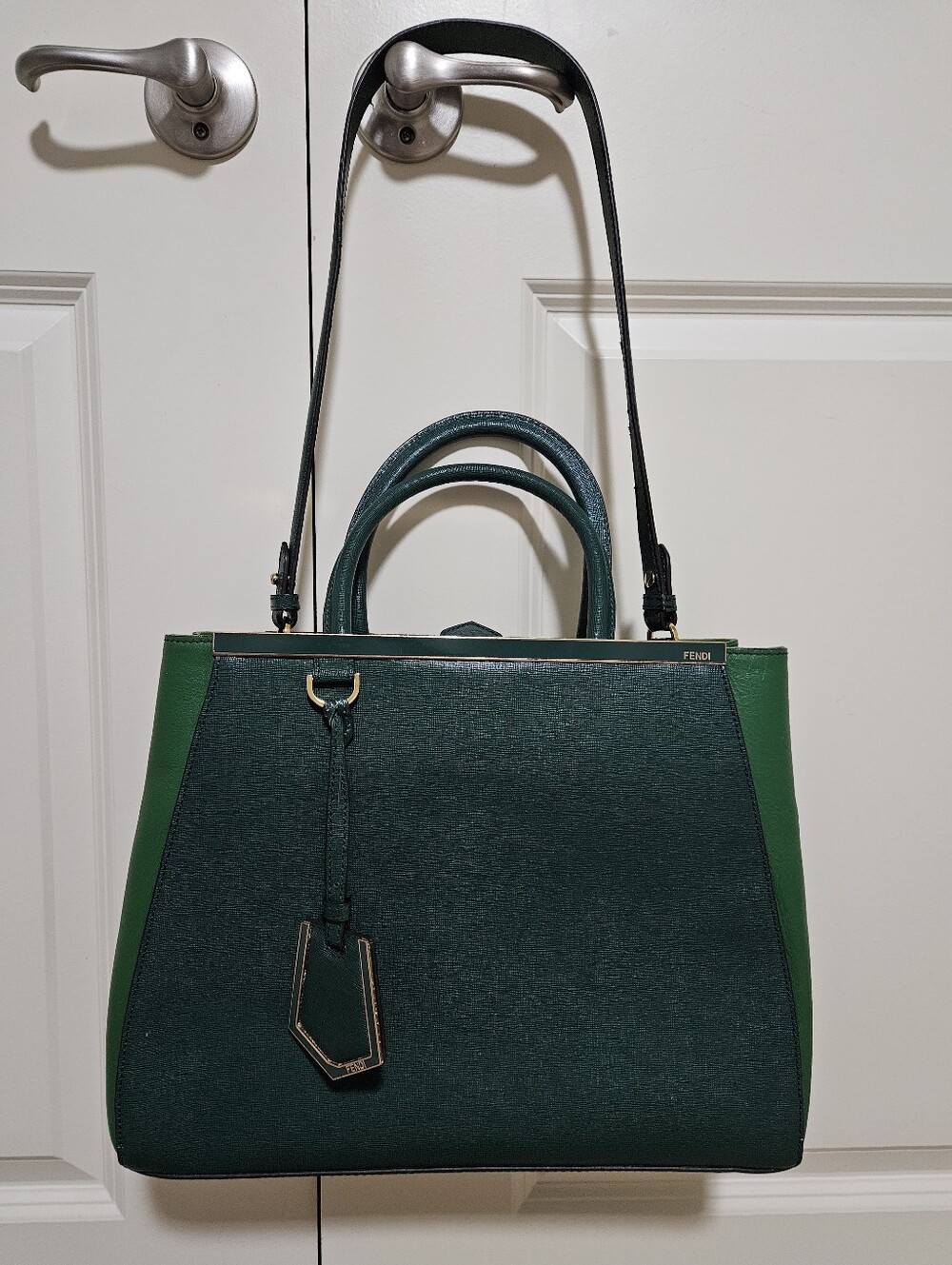 Fendi 2 Jours Green Leather Tote Satchel with Shoulder Strap